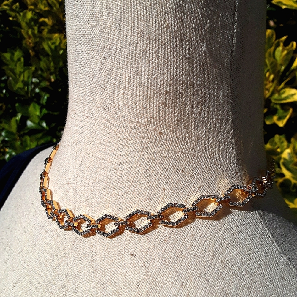 Pave Rhinestones on Goldtone Simple Elegant Adjustable Necklace by BAO S…
